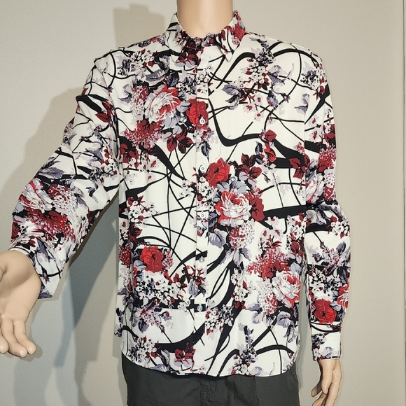 Floral Print Men's Shirt - Red and Black - Picture 1 of 5